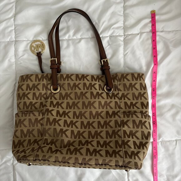 MICHAEL Michael Kors Brown Signature Logo Tote Leather Straps Shoulder Bag - Picture 8 of 14